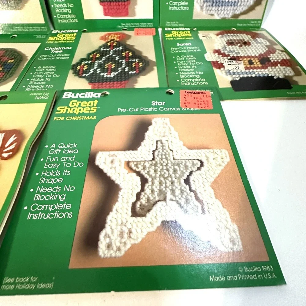 11 Vintage Bucilla  Shapes Christmas‎ Trees Candy Cane Bell Wreath Angel Santa